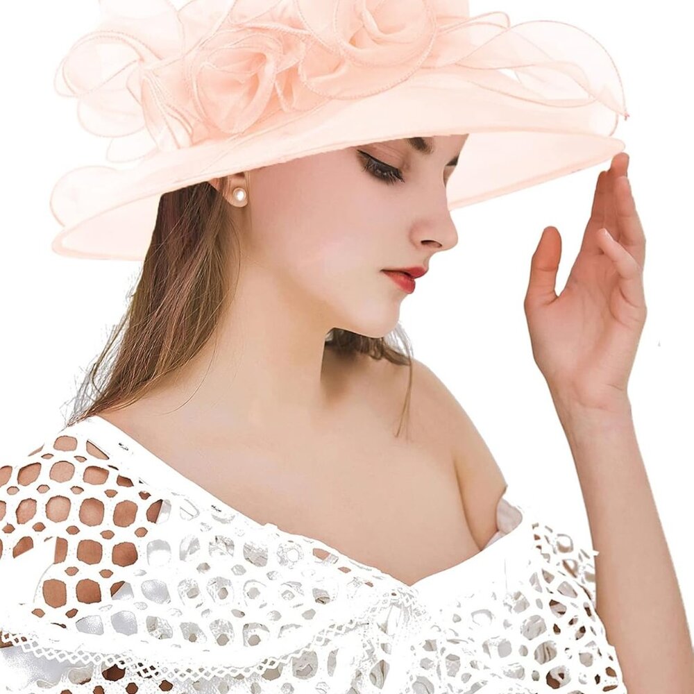 Organza Fascinator Hat - Womens Wide Brim Church Bridal Tea Party Wedding Hat